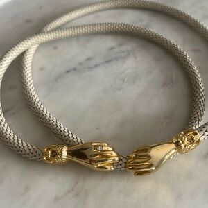 Gold and Cream Hand Clasp Belt with Intricate Design